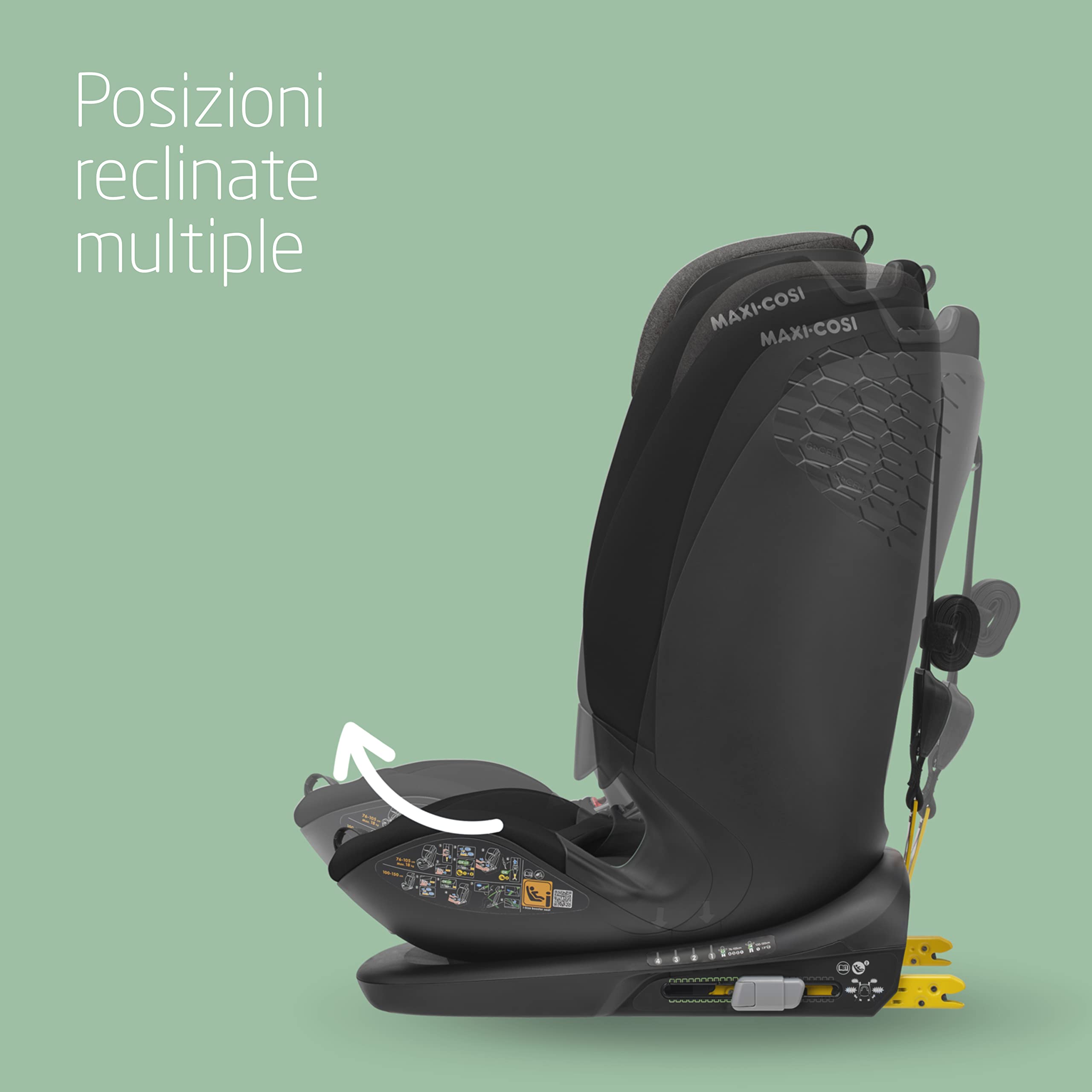 Maxi-Cosi Titan Plus i-Size, Seggiolino Auto ISOFIX, 15 Mesi - 12 Anni (76 - 150 cm), Reclinabile in 4 Posizioni, Regolabile in Altezza, Side Impact Protection G-CELL, per Bambini, Authentic Black