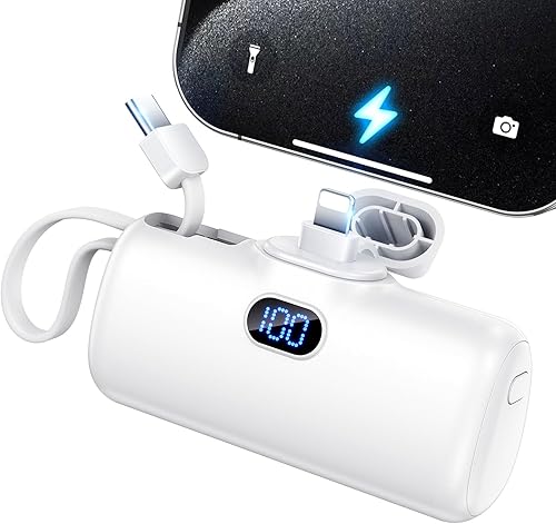 Mini cargador portátil de 5000 mAh con puertos Lightning y USB-C con pantalla LCD compatible con iPhone y Android Smartphone