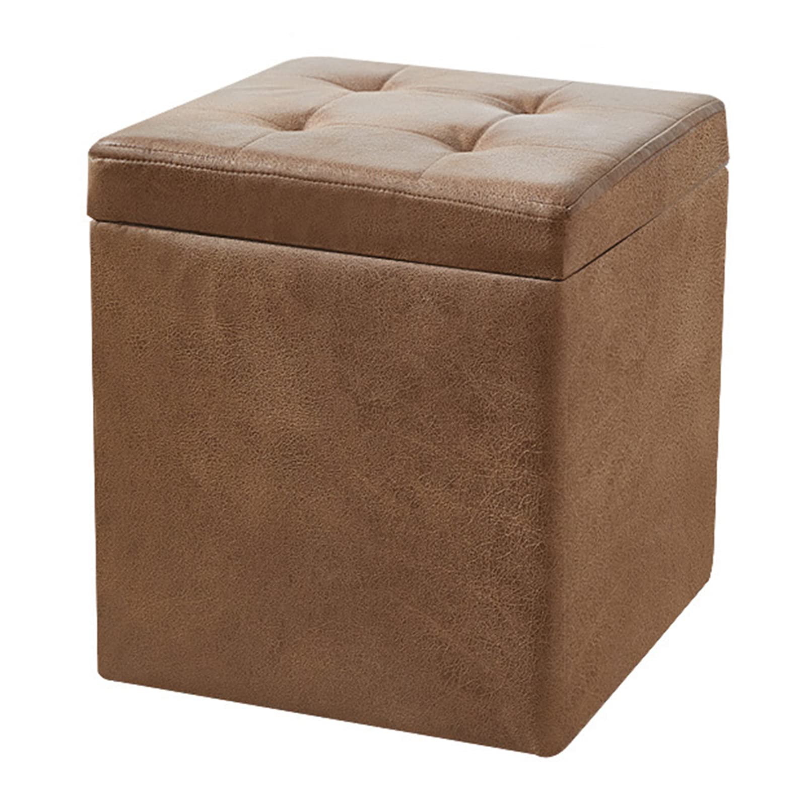 Pouf ottoman en similicuir marron avec coffre de rangement carré