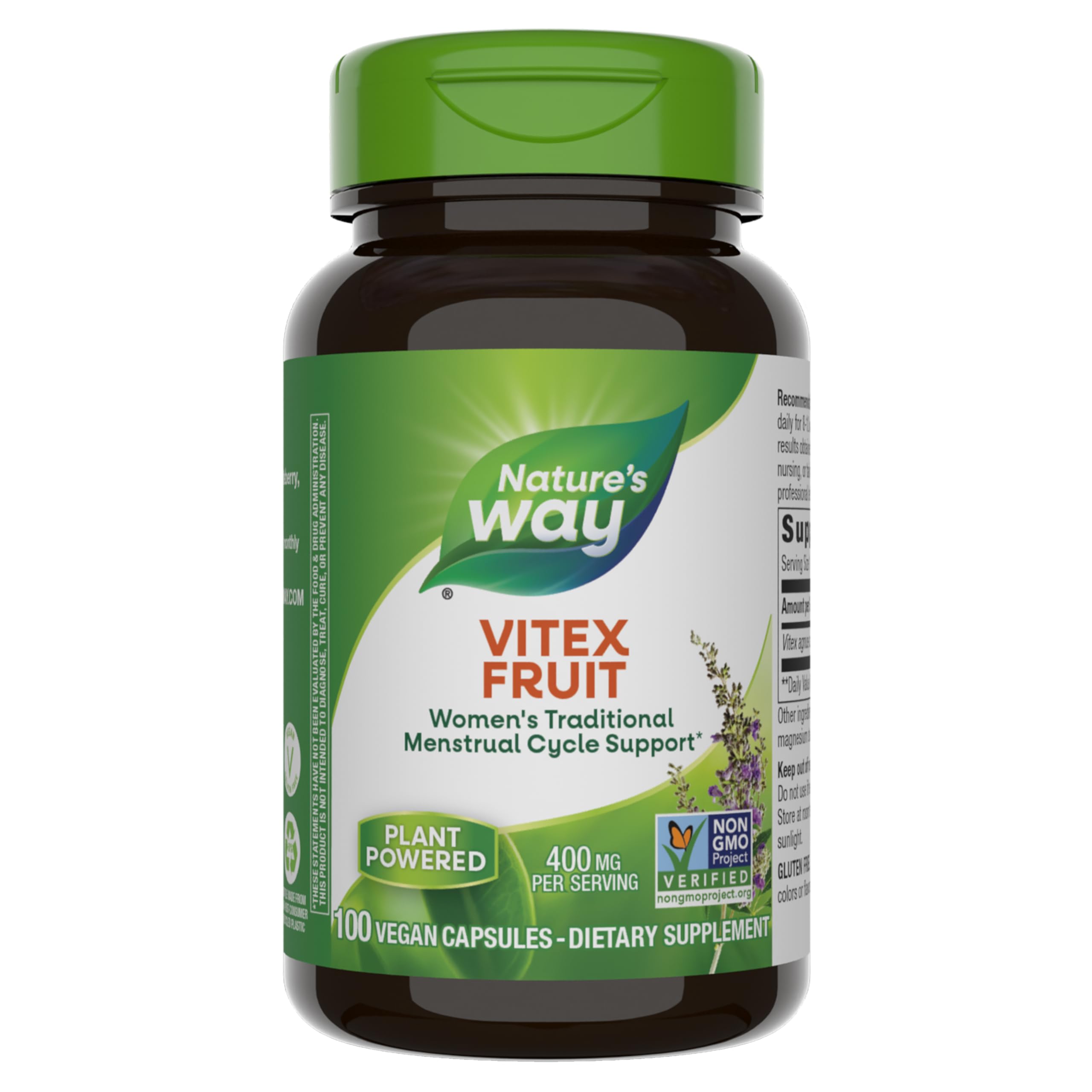 Nature’s Way Vitex Fruit 100 Vegan Capsules | 400mg per serving Herbal Dietary Supplement for Support of Monthly Cycle.