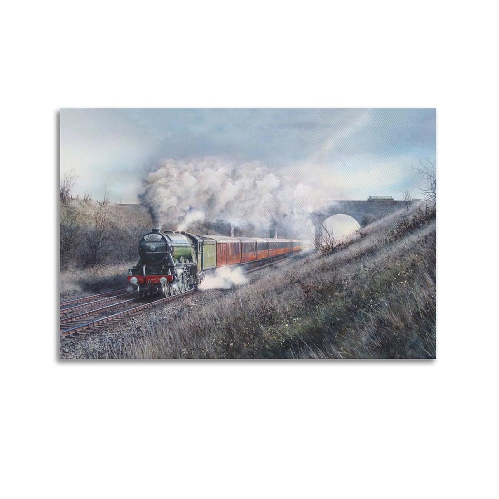 HUIYHB Vintage Steam Train Poster Across The Bridge Poster Decorative Painting Canvas Wall Posters And Art Picture Print Modern Family Bedroom Decor Posters 20x30inch(50x75cm)