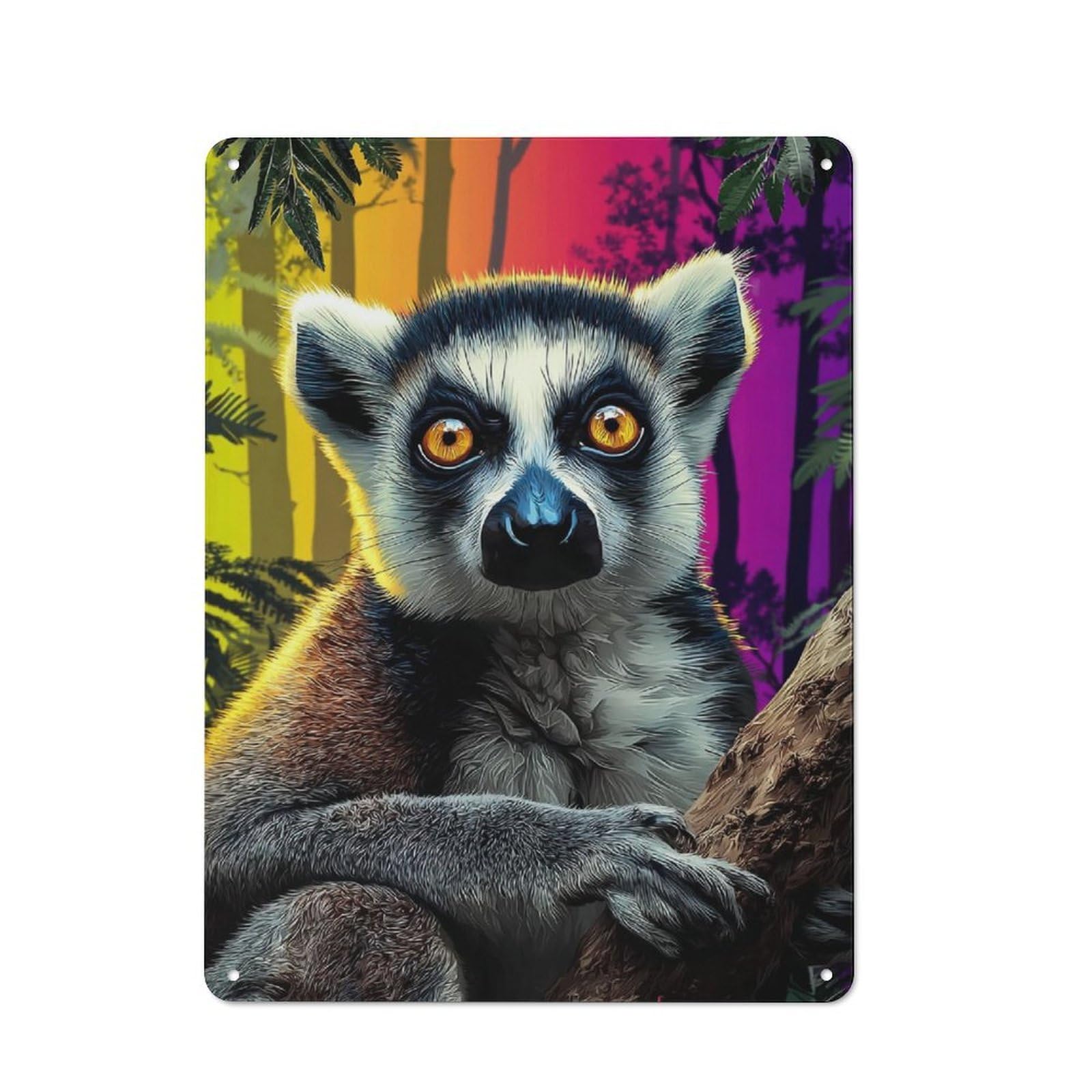 Junmoney Rainbow Lemur In Tropical Forest Vintage Metal Plaque 40X30cm For Guest Room Or Hallway, A Decorative Christmas Gift For Guest Room Decorators