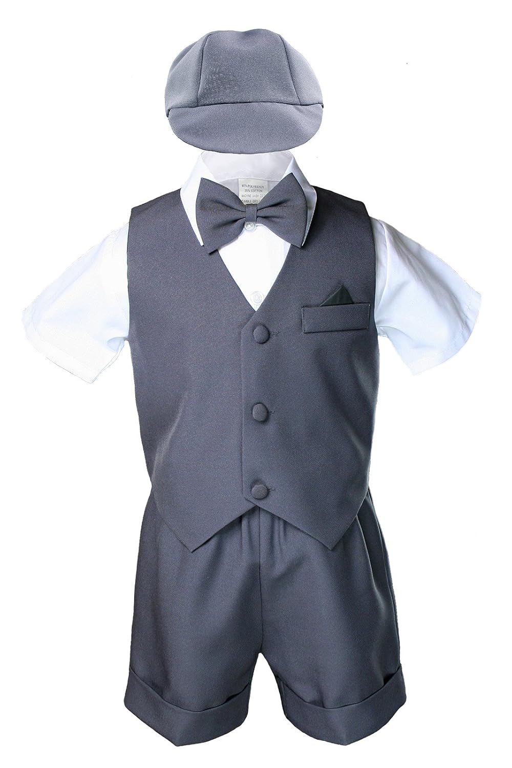 Gray Infant Boys Toddler Eton 5pc Formal Vest Shorts Set Suits Hat S-4T (4T)