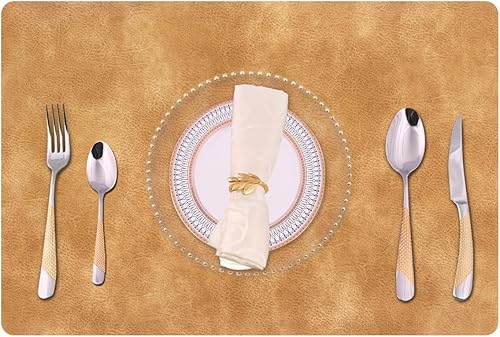 Juego de 6 manteles individuales de piel sintética con esquinas redondeadas, lavables y lavables, manteles individuales impermeables y resistentes