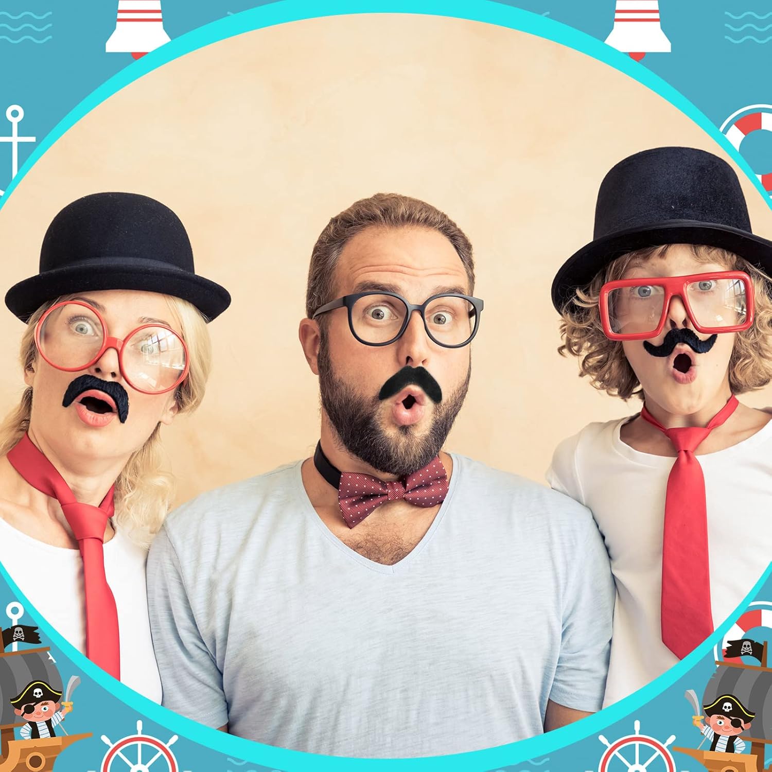 Landhoow 33 Pcs Funny Photo Booth Party Assorted Photo Booth Kit Props Costume Accessories Set, Captain Hat Funny Glasses for Wedding Props Birthday Parties Family Photos Booths Carnival Party