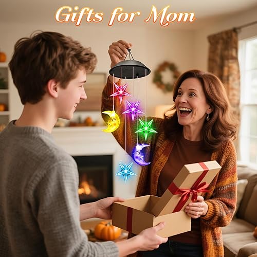 Miniatura 7 de Winzwon - Campanillas de viento con luces solares de lunas y estrellas para exteriores, jardín, terraza, pórtico, decoración colgante para Navidad y