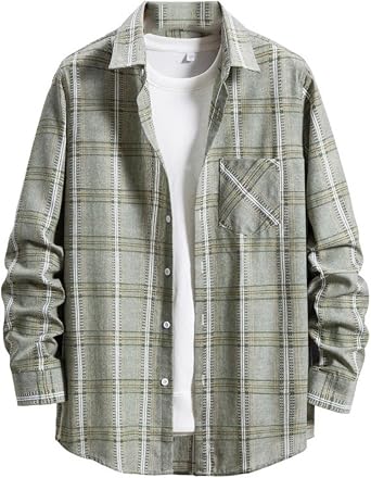 Jinda Mens Button Down Flannel Shirt Soft Long Sleeve Top Cotton Casual Button Up Classic Casual Fashion Plaid Shirts