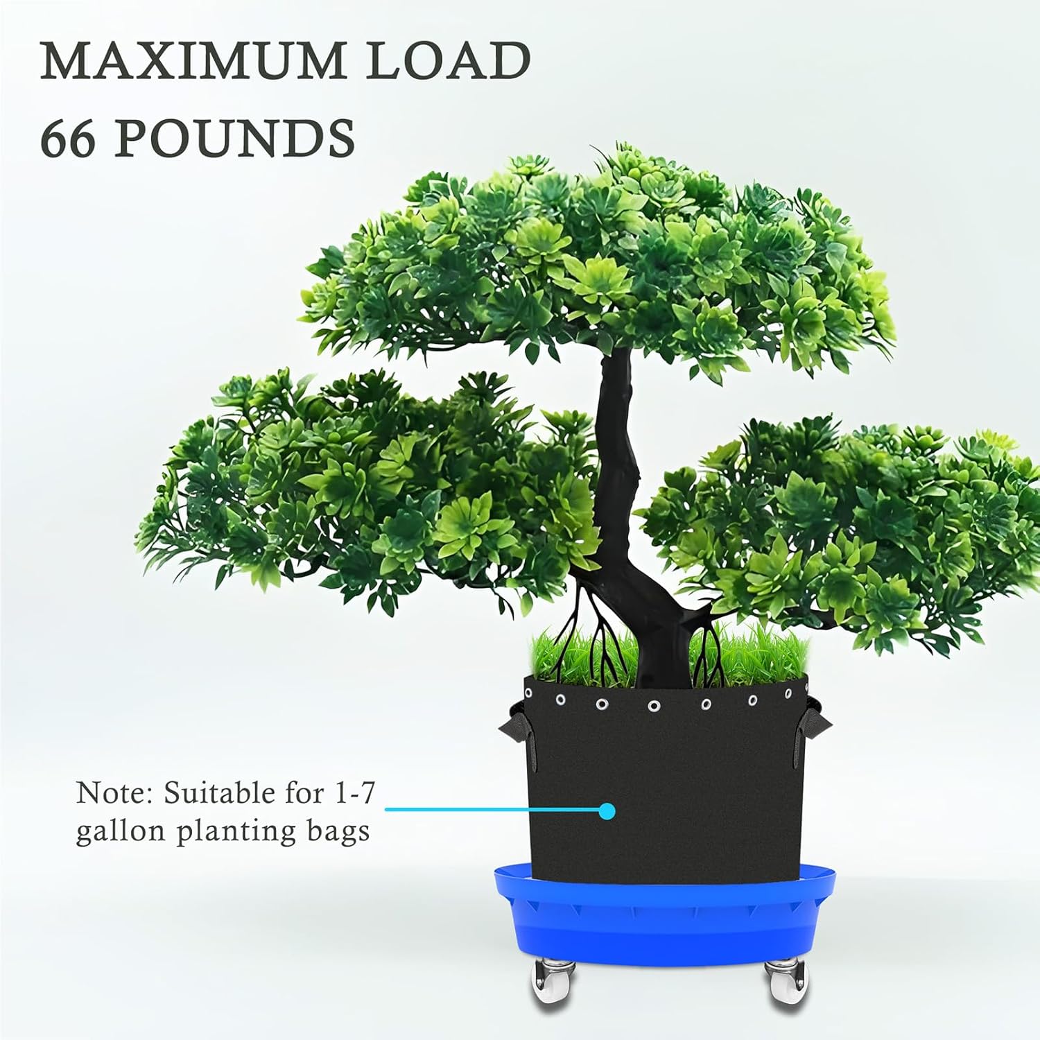 5 Packs Transparent Blue self-Watering Base with Visible Water Levels. and 5 Packs 3 Gallon Fabric pots.