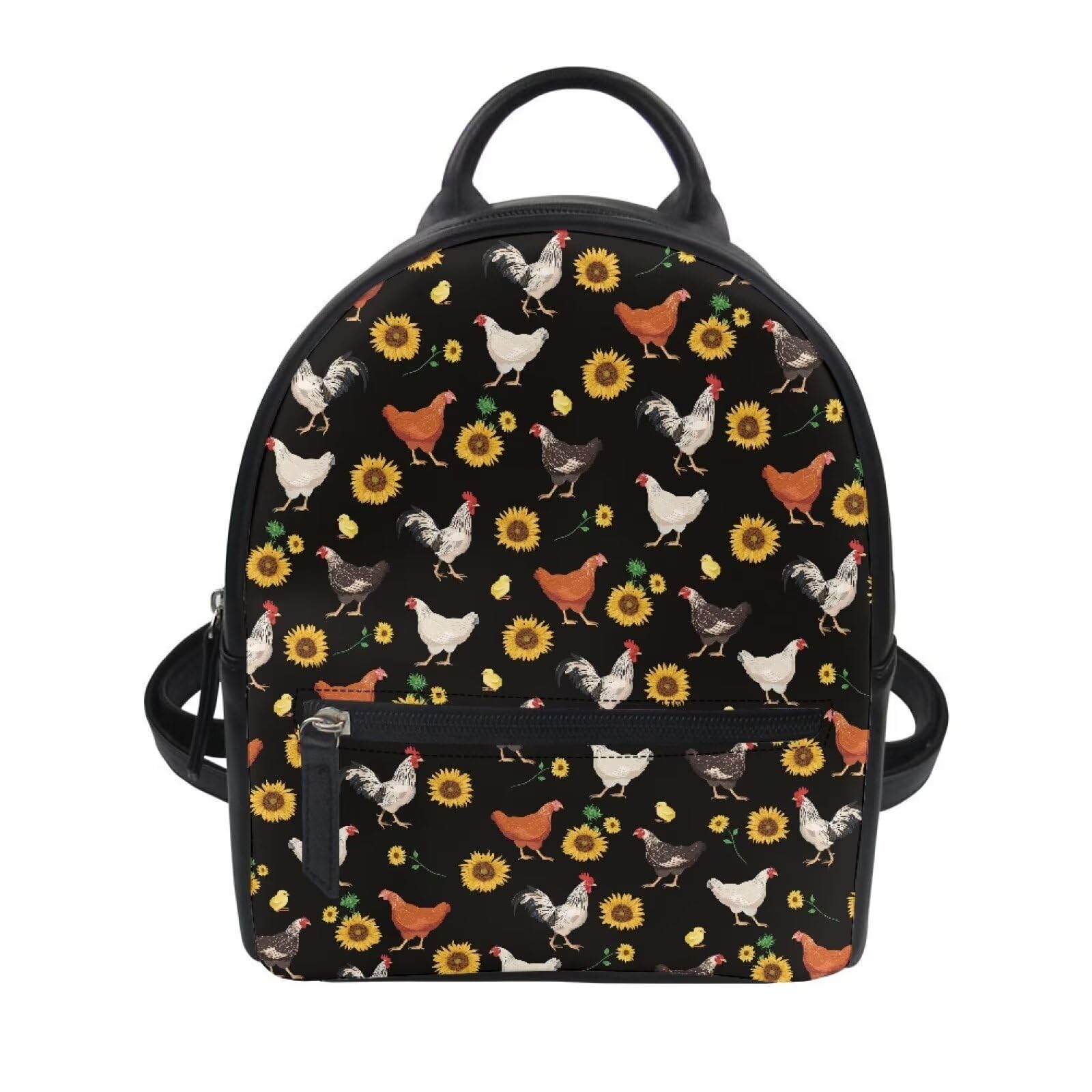 Amzbeauty Chicken Daisy Print Leather Mini Backpack Purse For Women Small Size Shoulder Bag Lightweight Girls Teenager Cute Daypack