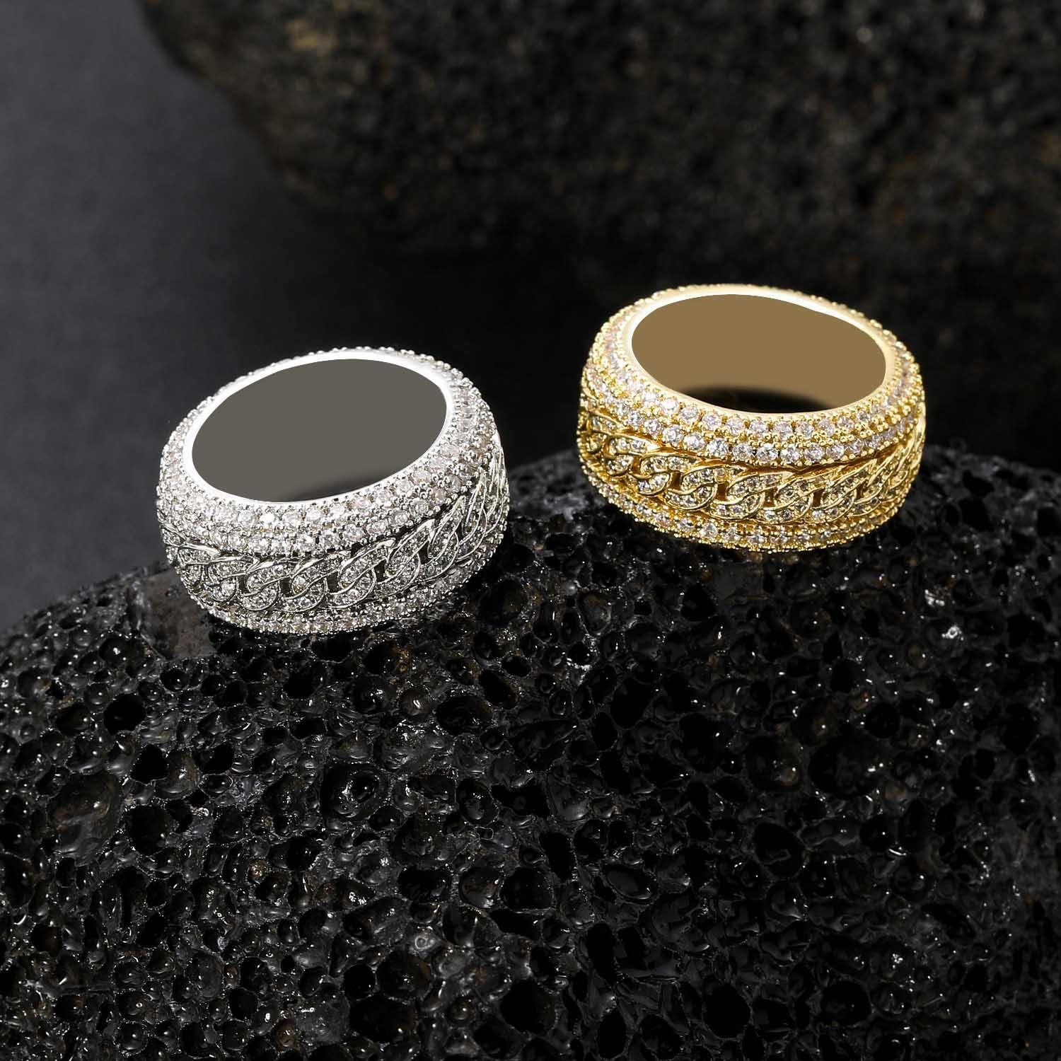 14K Gold over S925 Sterling Silver Hip-Hop Style Densely Set Mossanite Ring, Rotating Men's Ring, Unique and Stylish, Just Like Him, Daily Gifts for Dad