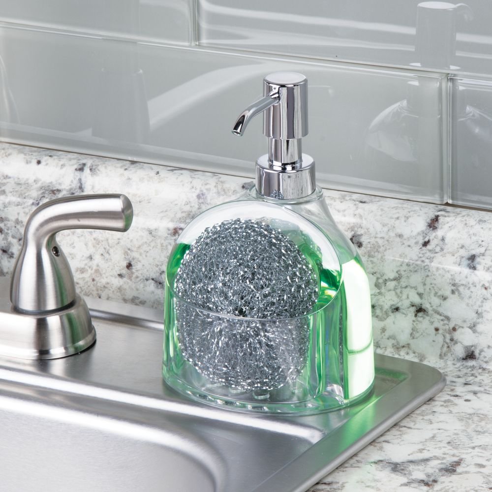 Dispensador de bomba de jabón de plástico para jabón líquido de manos o platos, botella contenedor con compartimento para fregadero de cocina, soporte para esponja de lavado de platos o 2