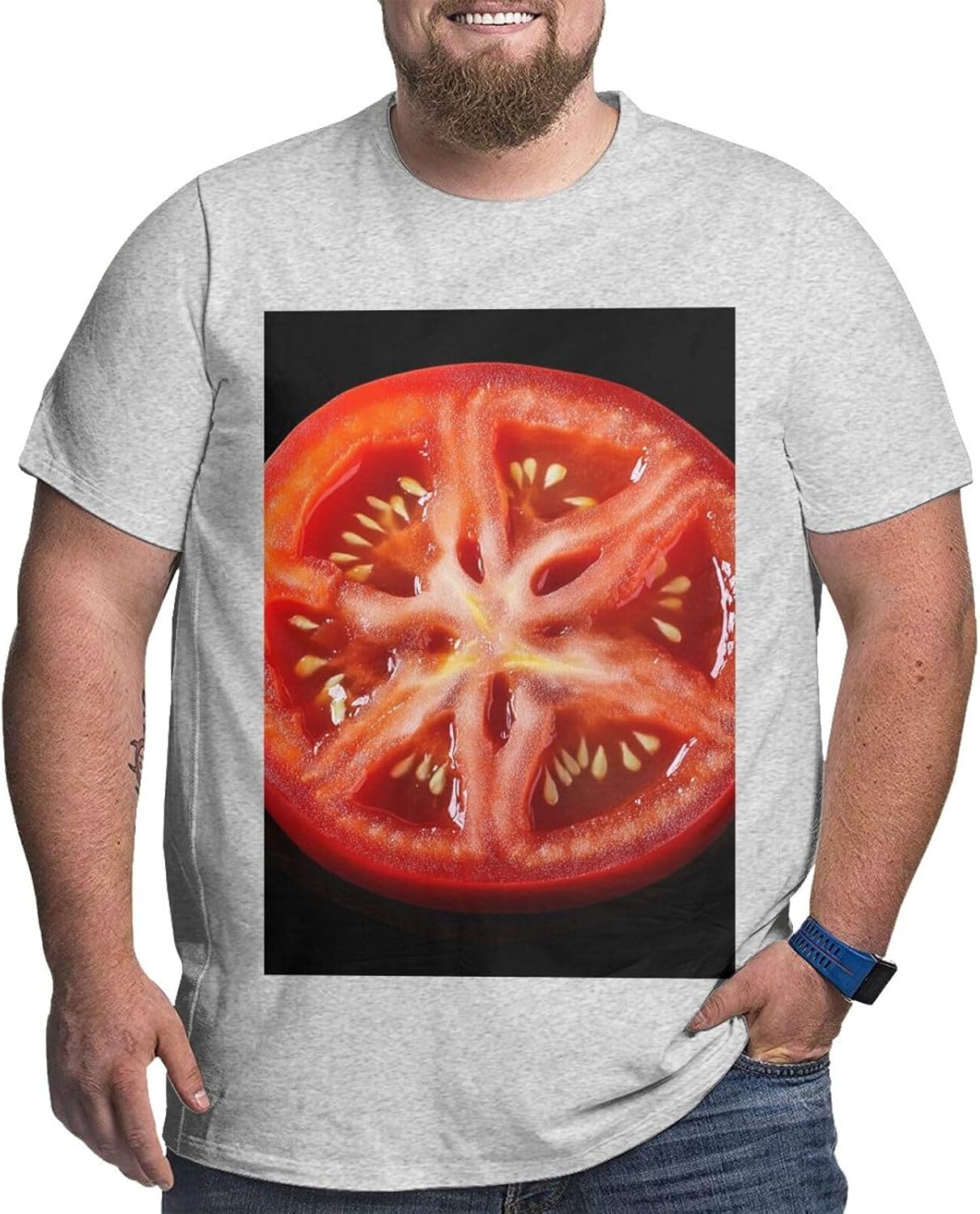 T-Shirt Plus Size Heavyweight T Shirt for Men Big and Tall Tshirts | Tomato Slice Oversized Tshirts For Men Short Sleeve Upf 50+ Sun Protection T-Shirt For Casual & Daily Wear