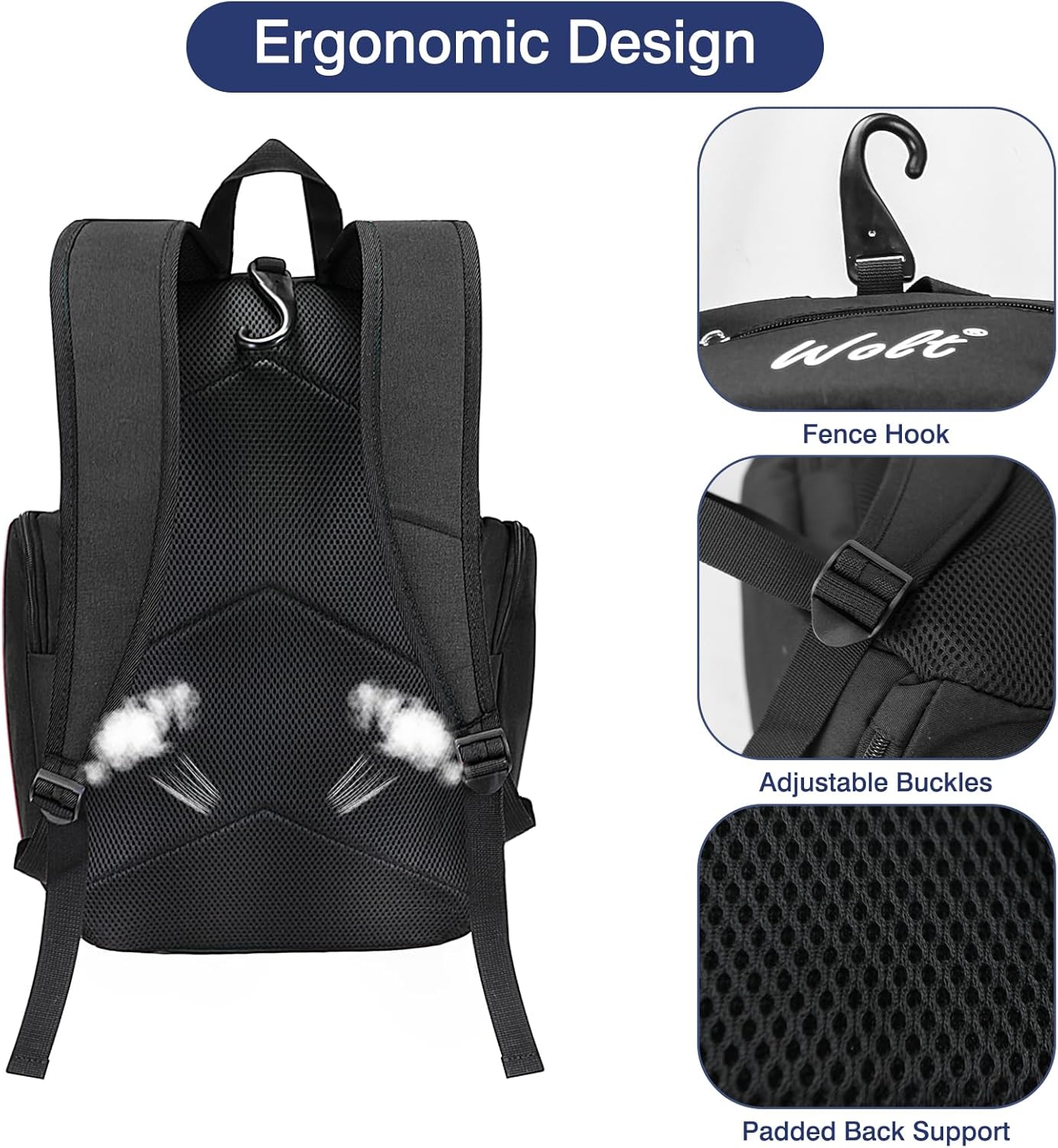 WOLT Baseball Bag Backpack for Youth and Adults-Softball Bag with Separate Helmet Compartment and Shoes Pocket,Multifunctional Sport Backpack for Baseball, Volleyball,Basketball, Soccer - Image 4