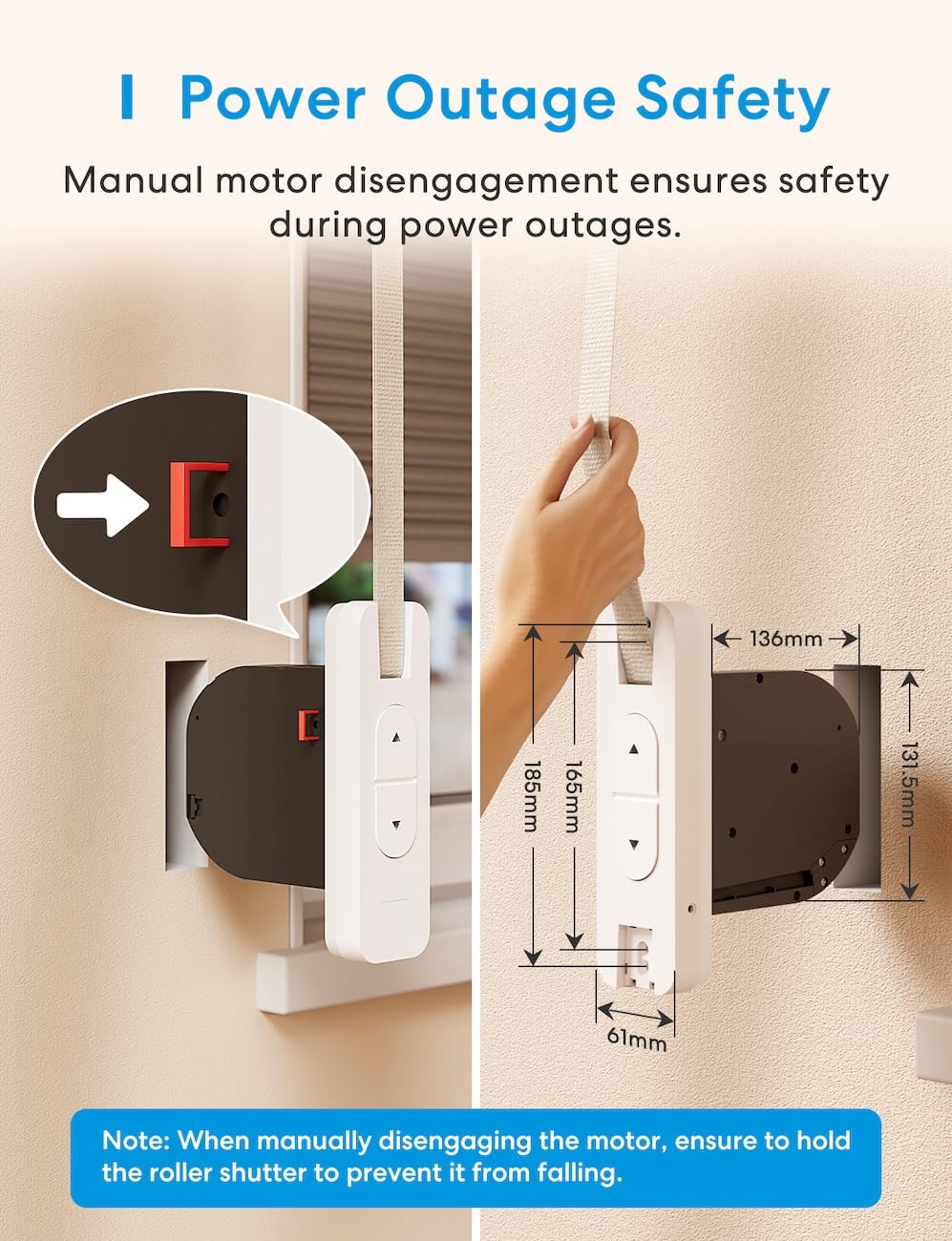 Meross Matter Enrollador Cinta Persiana Eléctrico, Motor Para Cinta de Recogedor Persiana WiFi, Carga Máxima: 45 Kg, Compatible con Apple HomeKit Siri, Alexa y Google Assistant