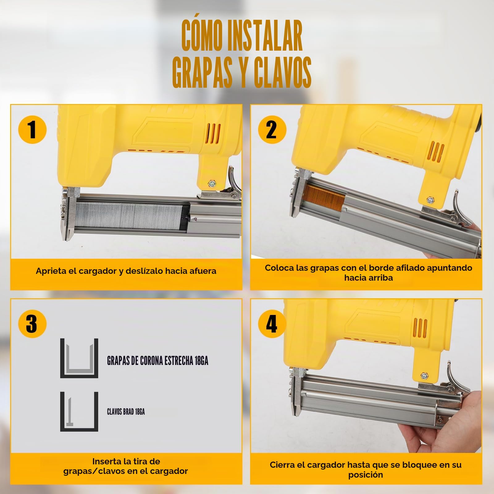 Pistola de clavos con batería para Dewalt 18 V 20 V Max baterías (sin batería), grapadora eléctrica 2 en 1, con 500 clavos rectos y 500 clavos en forma de U, para madera/tela/alfombra