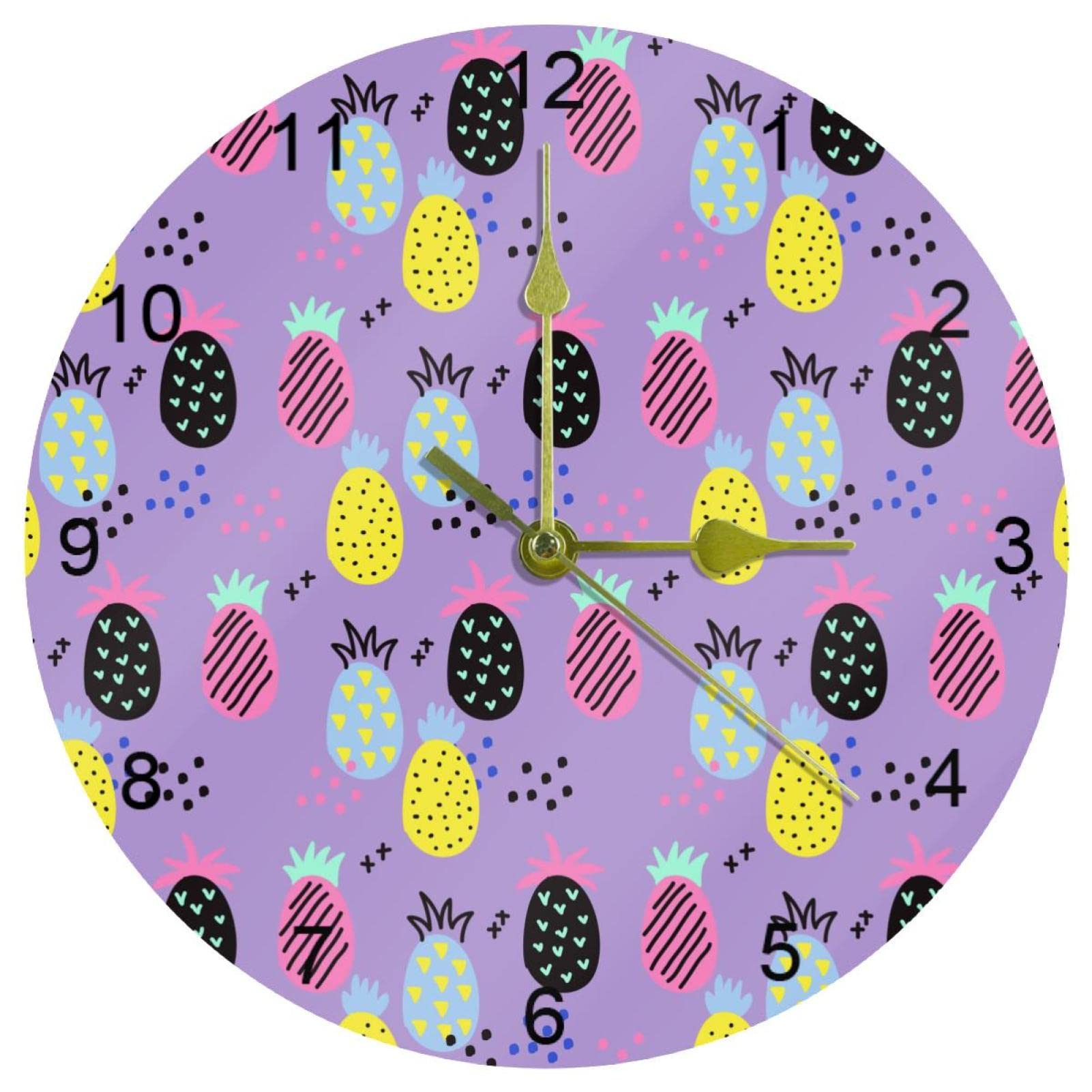 Horloge murale silencieuse violette à motif ananas pour embellir votre cuisine familiale