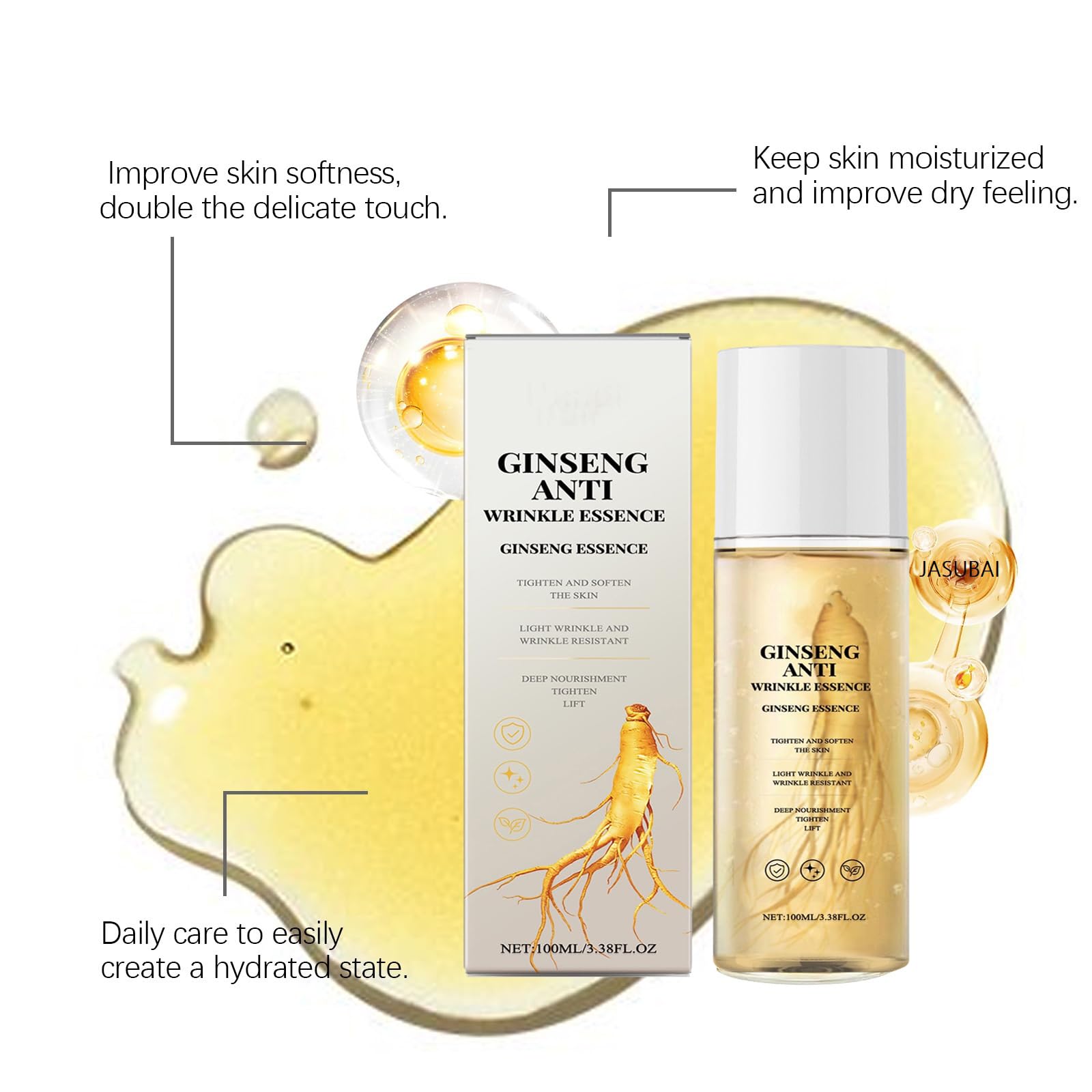 Esencja serum przeciw starzeniu się żeń-szenia, złoty peptyd żeń-szenia, ujędrniające serum do twarzy, redukuje zmarszczki i drobne linie, ujędrnia i podnosi dojrzałą skórę, nawilżająca woda spożywcza