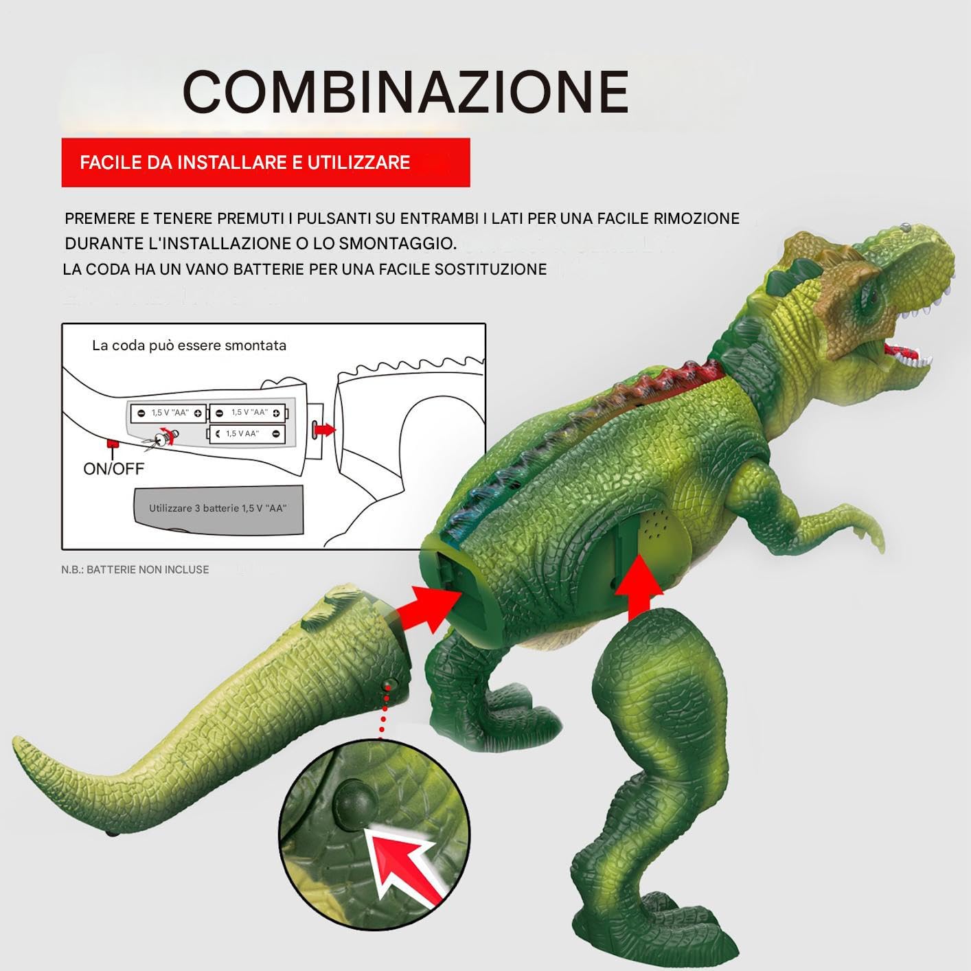 Generico Dinosauro RC Animale Camminante Luminoso Con Spruzzo D'Acqua