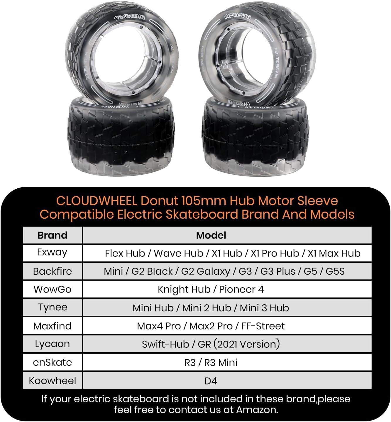 IWONDER CLOUDWHEEL Donut 105mm Hub Motor Sleeve Urban All Terrain Off Road Electric Skateboard Wheels for Hub Motor Electric Skateboards