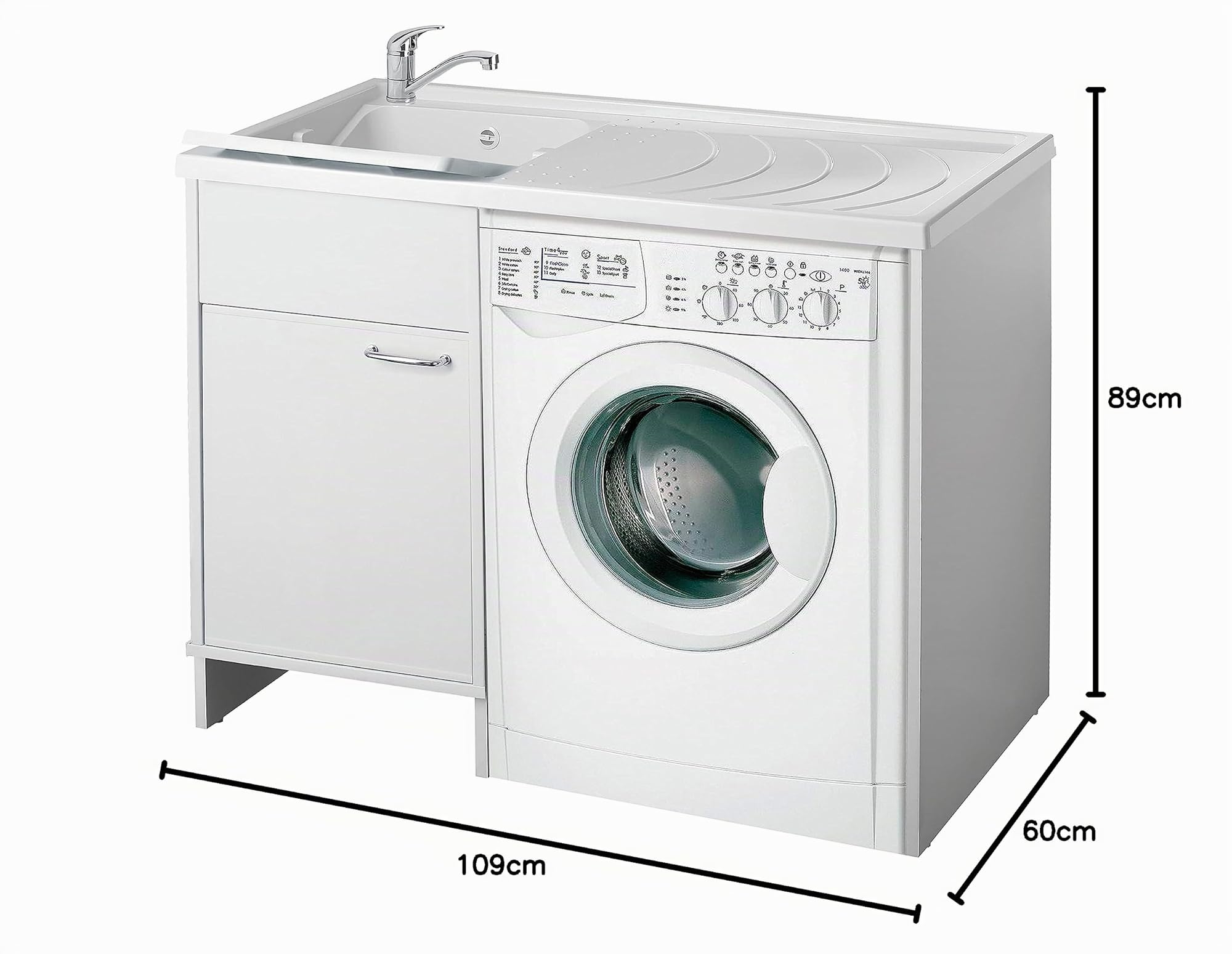 Negrari Couvre-Machine à Laver avec évier réversible 9008KAM en résine, Baignoire en PP résistant aux acides, intérieur/extérieur, Blanc, PVC, 109 x 60 x 89