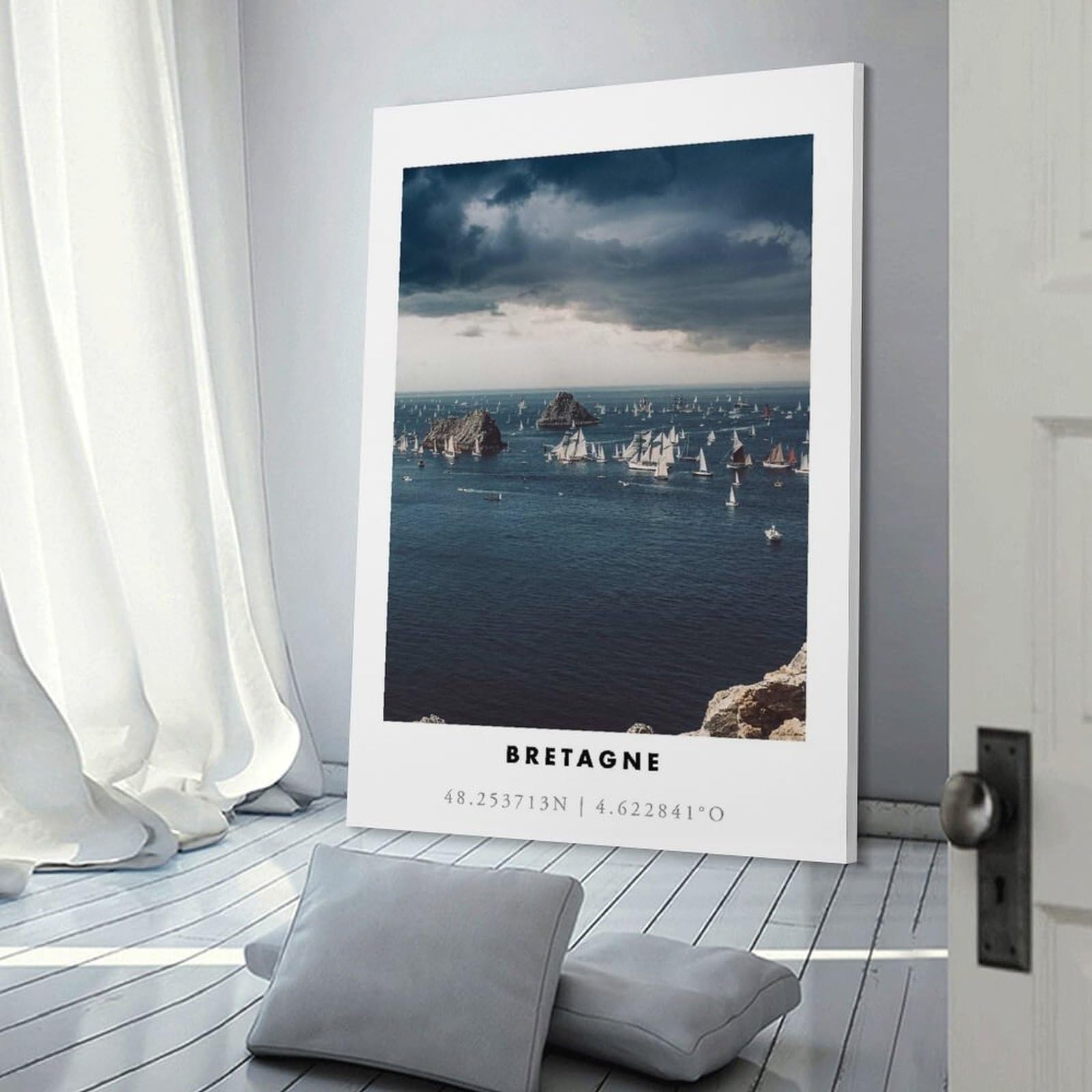 Junmoney Sailing Ships in Brittany Hanging Wall Art 24x36inch(60x90cm), for Work Areas, Reading Rooms Or Studios, Canvas Wall Decor for Creative Rooms