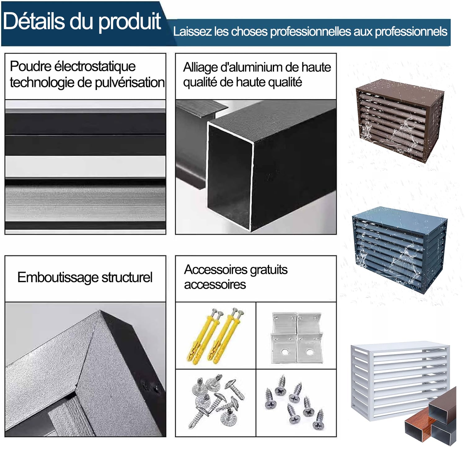 100x70x50cm cache climatiseur exterieur aluminium, caisson anti bruit pompe à chaleur grille cache radiateur protection clim exterieur cache unité extérieure clim Caché Résistant Aux Intempéries Écran