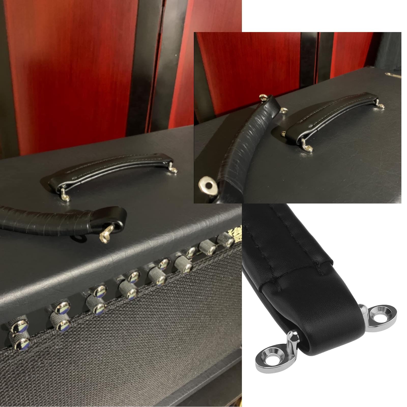 Poignée d'amplificateur de guitare de style vintage en cuir 218 x 30 mm pour ampli de guitare, haut-parleur, équipement audio avec vis, noir