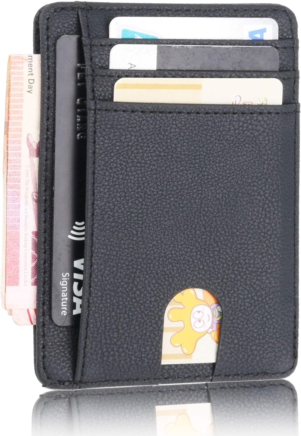 Stazh Slim Wallet - Minimalist Front Pocket RFID Blocking Leather Wallets for Men & Women - Grain Black