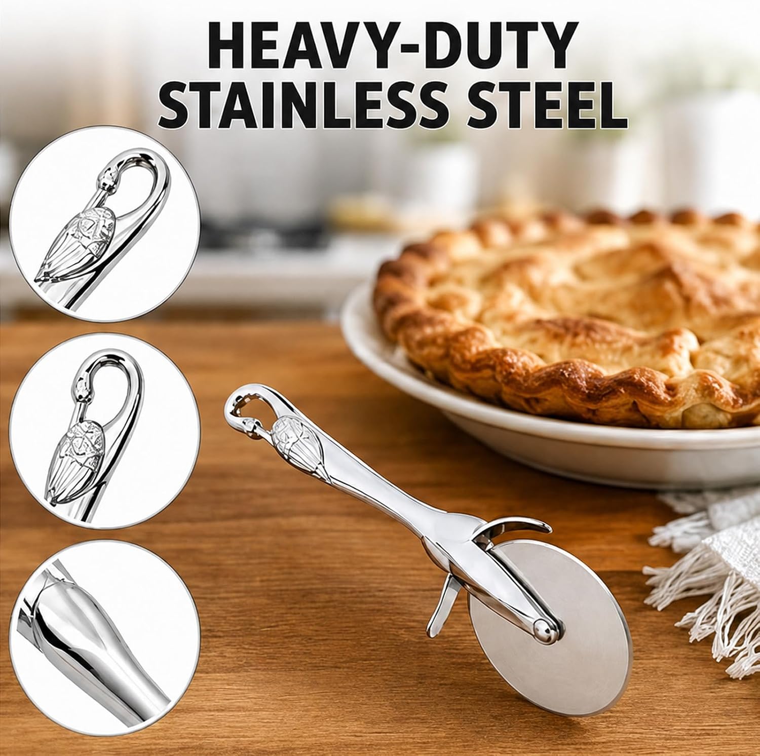 Stainless Steel Pizza Cutter Wheel with Flamingo Handle for Pastry Dough
