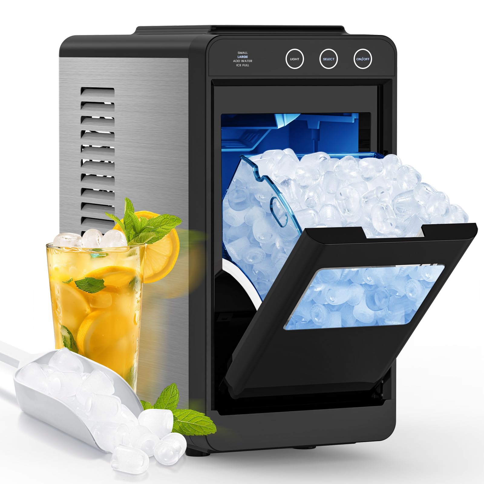 COWSAR Ice Maker Countertop, Stainless Steel Portable Ice Maker Machine with Self-Cleaning, 26.5lbs/24Hrs, 6 Mins/9 Pcs Bullet Ice, Perfectly for Home Use, Gift | Fridge.com