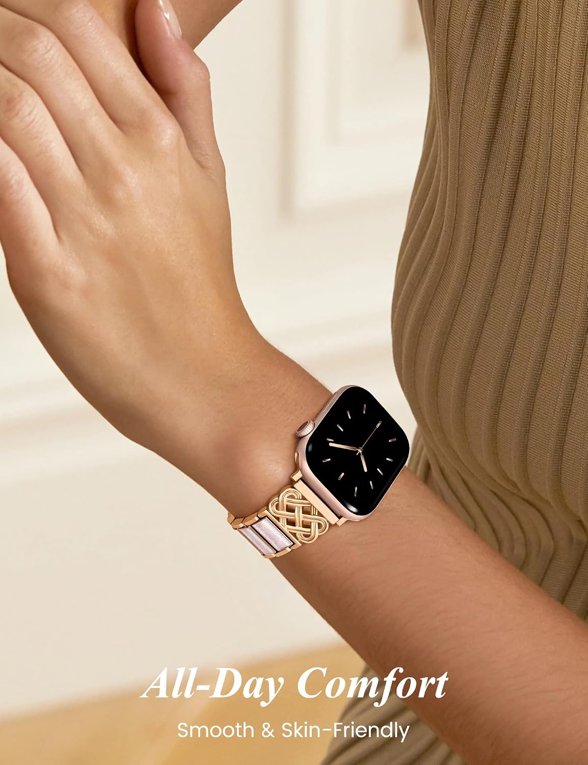 TOYOUTHS Celtic Knot Metal Strap Compatible with Apple Watch Band Women 38/40/41/42/44/45/46/49mm Dressy Stainless Steel Resin Chain Link Bracelet for iWatch Series 11 10 9 8 7 6 5 4 Ultra SE 3 2 1