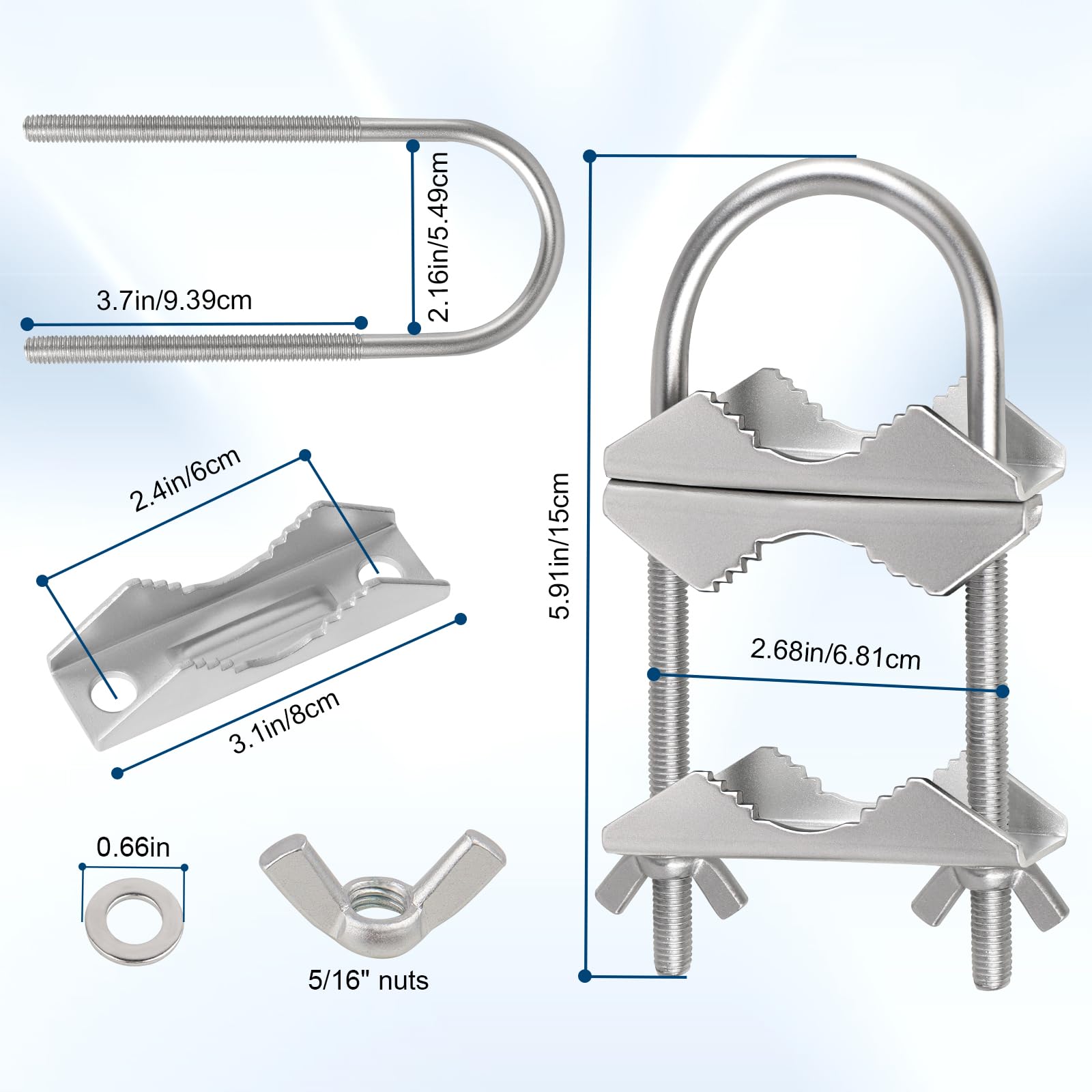 Abrazadera de mástil de antena doble, soporte de montaje de perno en U de hierro galvanizado para antenas, postes de vigilancia, equipos al aire libre y mástiles de bandera, 4 unidades