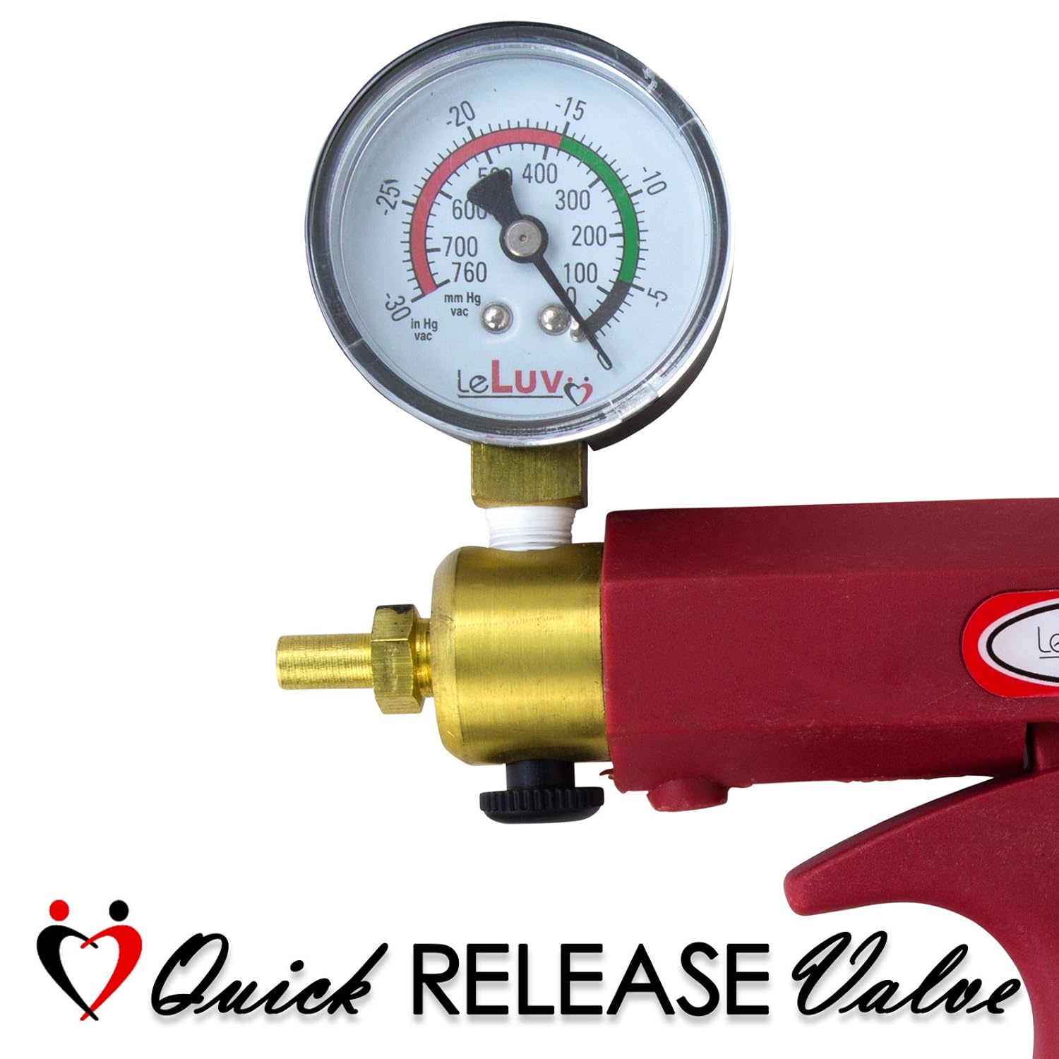 LeLuv Vacuum Pump Grey Maxi Ergonomic Handle with Installed Gauge and Release Valve - Bundle with Clear Hose and Fitting