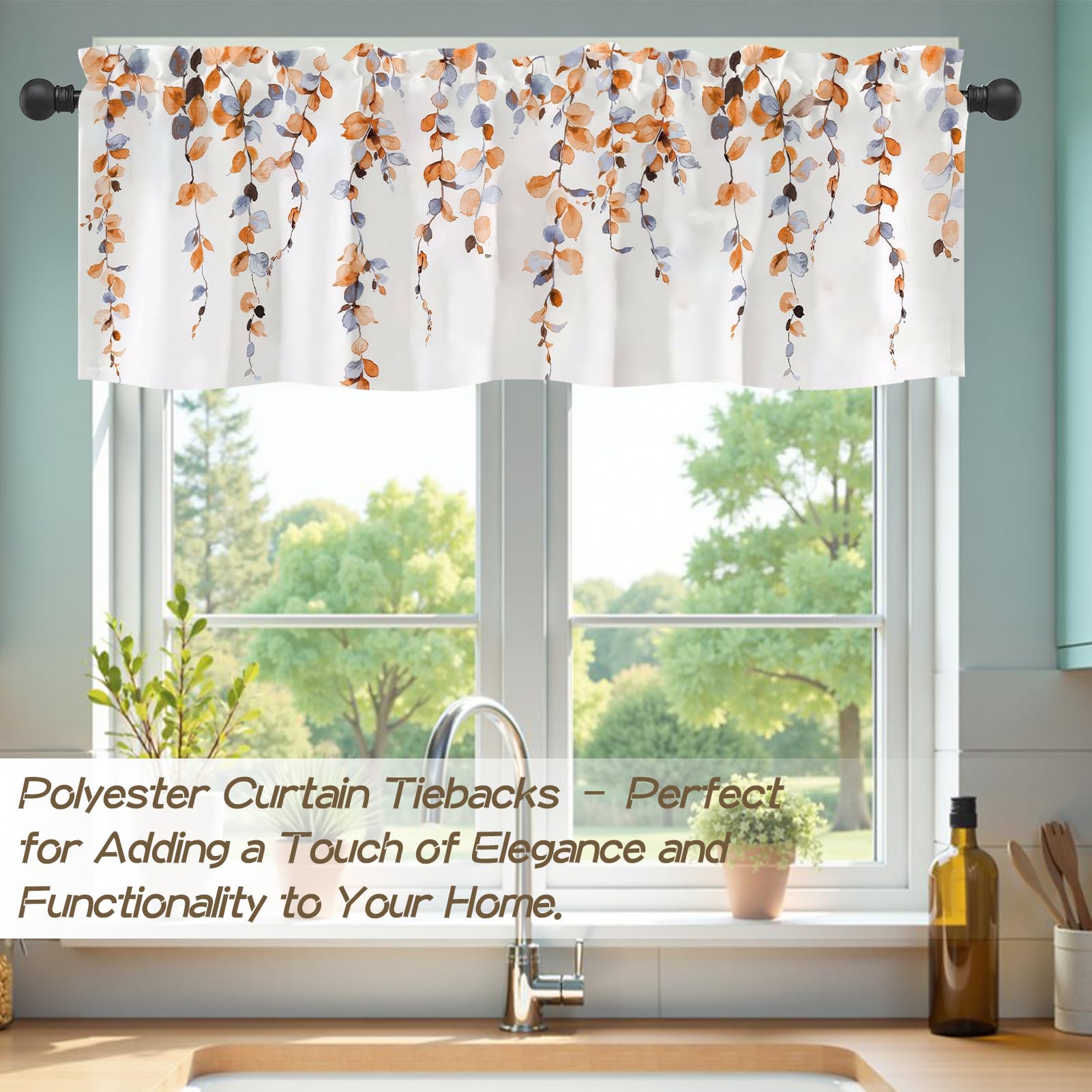 Rideaux de cuisine modernes épais décoratifs floraux orange lot de 2 pour café