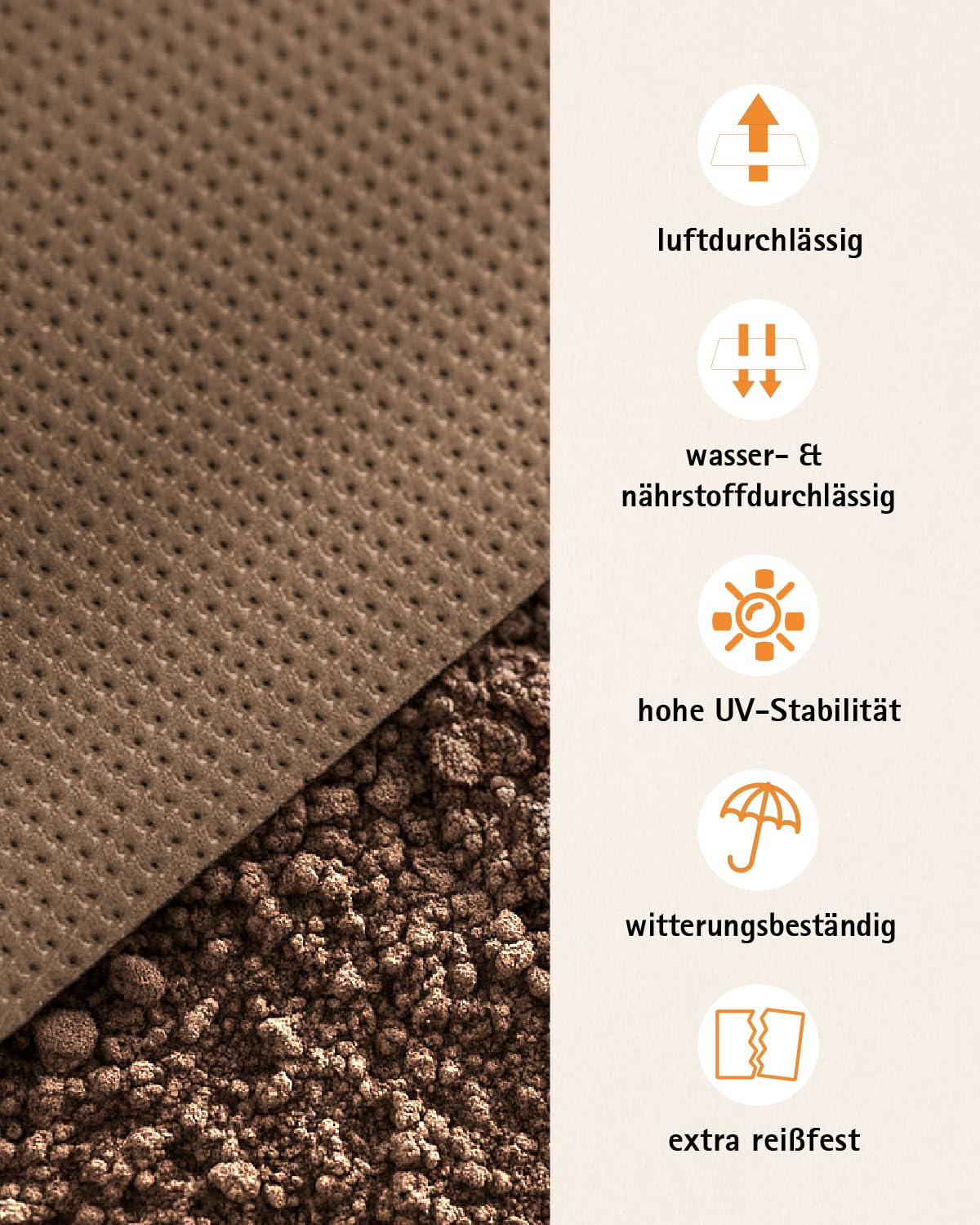 Gartenvlies Unkrautvlies Mulchvlies auf Rolle, 1 m x 25 m aus PP Vlies 130g/m² in braun, Gartenfolie atmungsaktiv & wasserdurchlässig UV-stabil