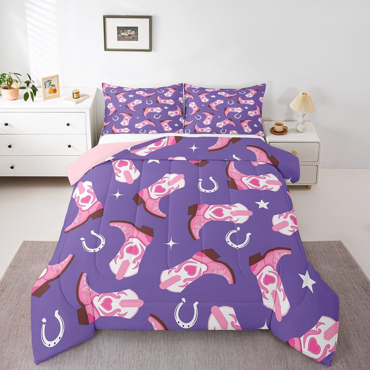 Castle Fairy Pink Bowknot Comforter,Bow Art Watercolor Bedding Set for Kids Girls Boys,Teens Adults Kawaii Princess Comforter,Bow Tie Quilted Duvet Set Bedroom Collection Twin Size 2Pcs
