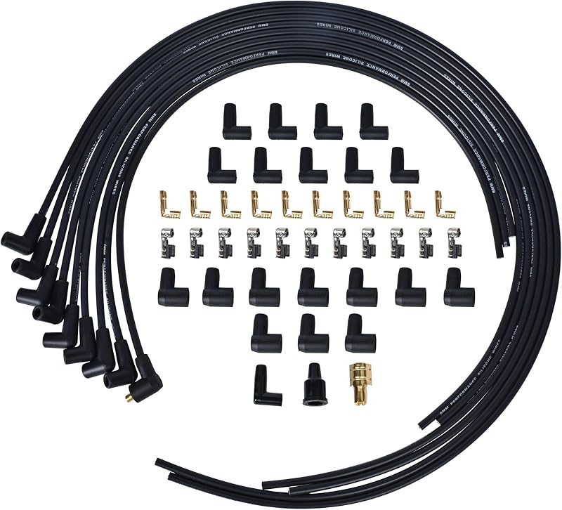 Jogo de cabos de vela HEI RLP 8 mm com isolamento de silicone preto e terminais de 90° – 8 unidades