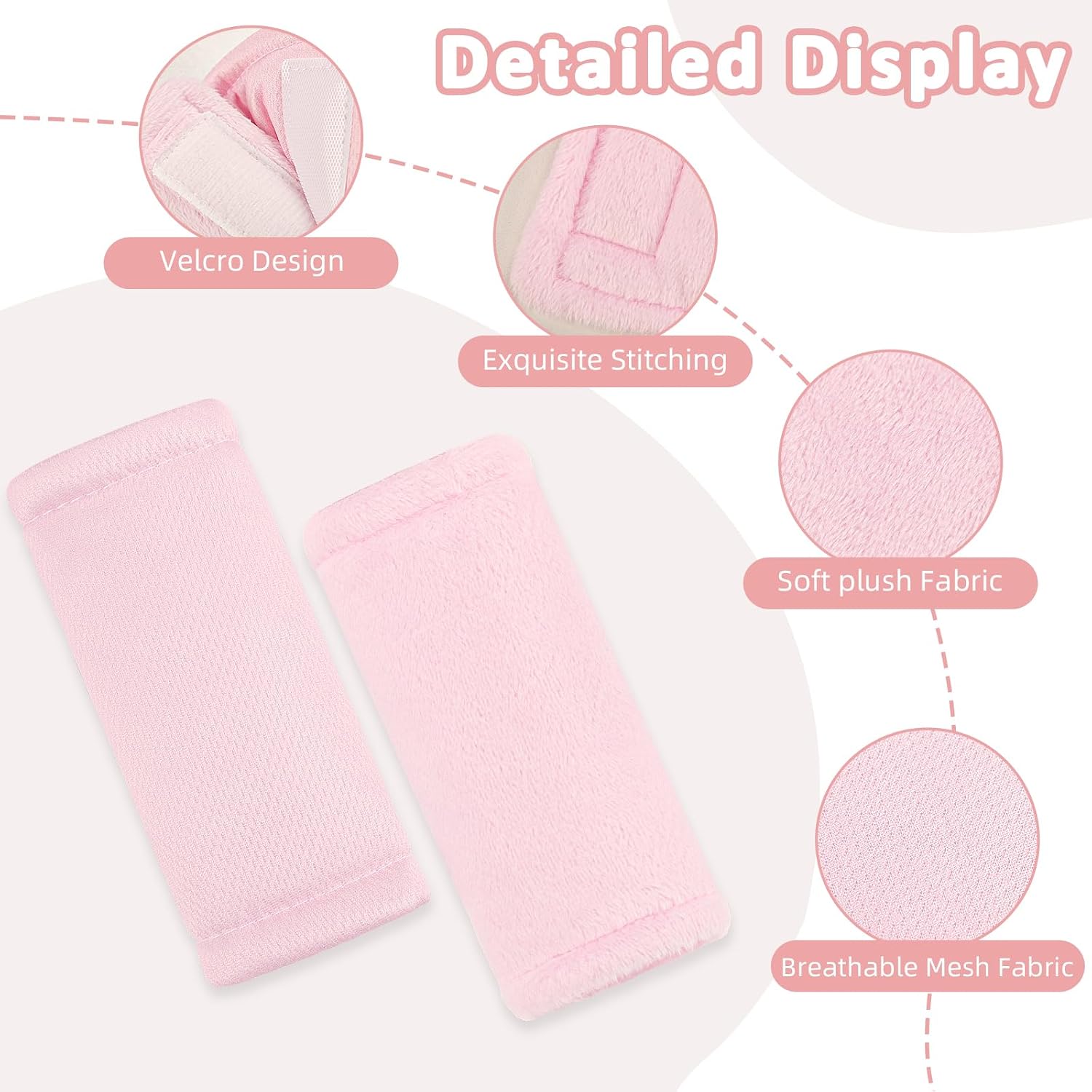 SWESEN Baby Car Seat Strap Covers, 3 Piece Soft Car Seat Strap Shoulder Pads for Baby Girls Boys, Double-Sided Use carseat Straps Covers for Stroller, Car Seats, Pushchair, Pink
