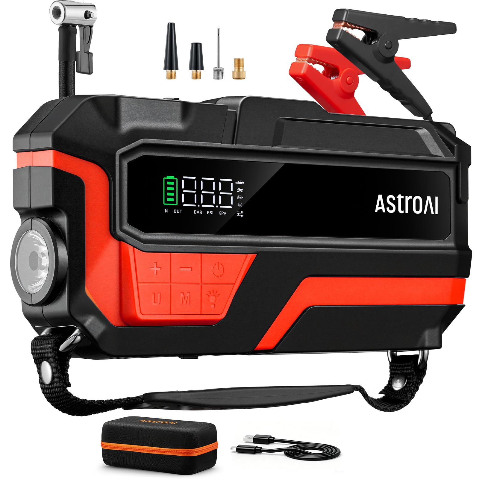 AstroAI M10 6000A 150PSI Car Jump Starter with Air Compressor - 12V Portable Battery Booster (All Gas/12.0L Diesel), Smart Tire Inflator, Heavy-Duty Jumper Cables, Power Bank, LED Light, Storage Case
