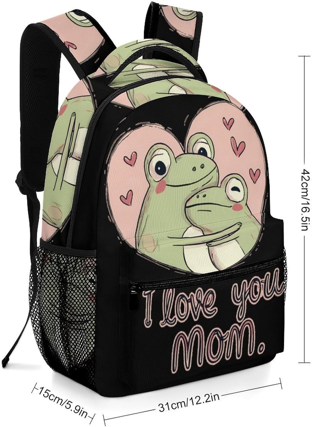 Frogs I Love You Mom Unisex Backpack Casual Daypacks Lightweight Shoulders Bag for Camping Hiking Travel