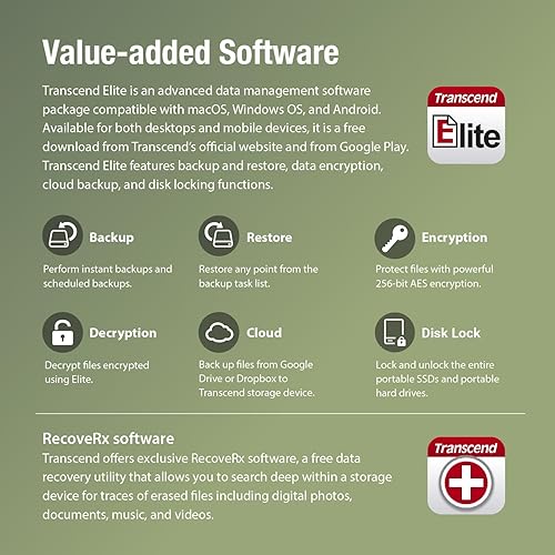 Miniatura 10 de Transcend SS2TSJ25M3G - Disco duro portátil con USB 3.1 de 2 TB, resistente, resistente a los golpes, compacto y ligero con velocidades
