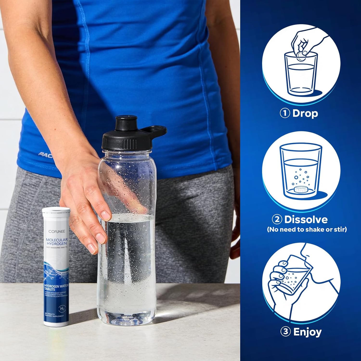 Hydrogen Tablets with Magnesium - H2 Molecular Hydrogen Tabs for Drinking Water, Hydration Electrolytes Supports Healthy Aging, Focus & Daily Energy, Fast-Dissolving Tablets, 60 Count