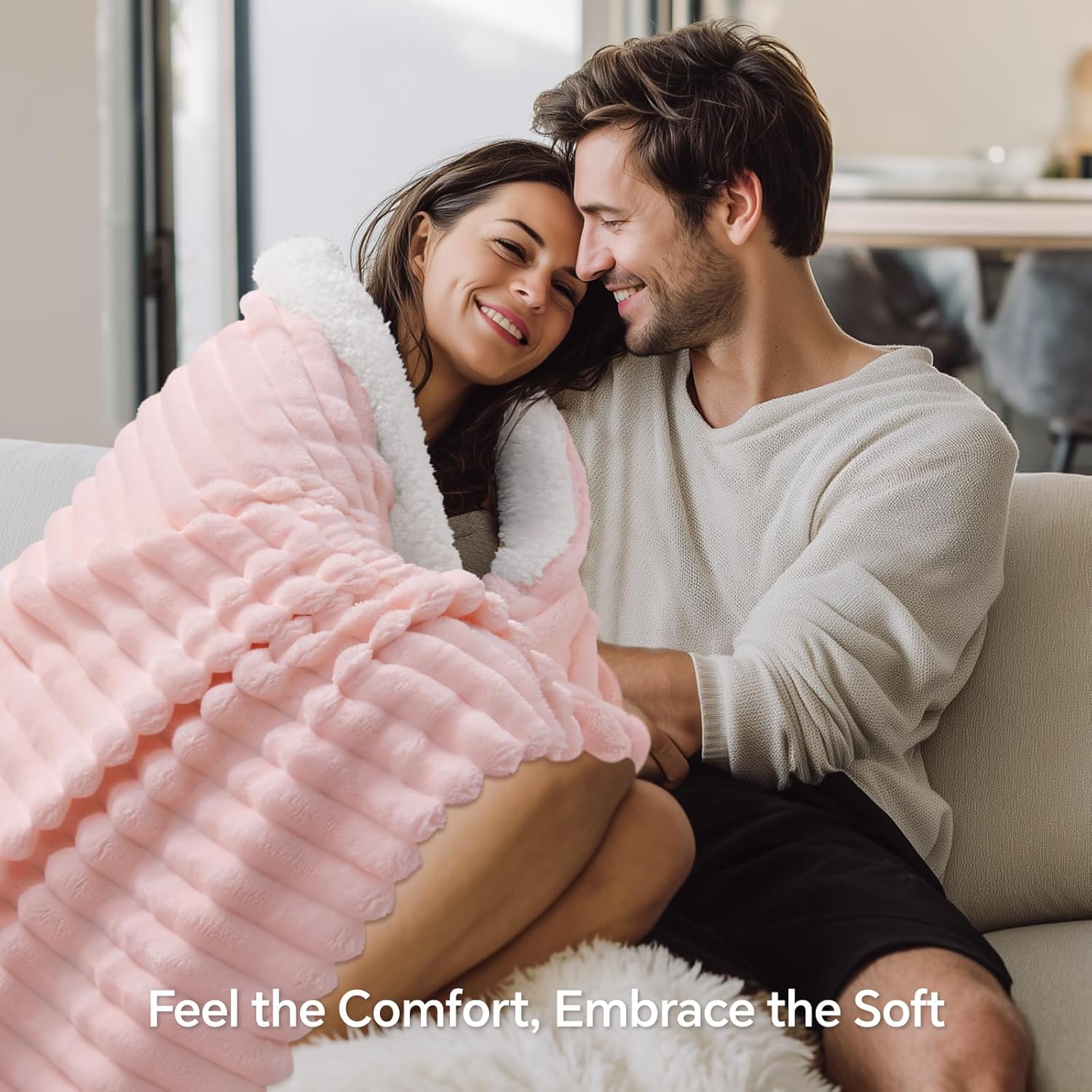 INFIIXSO Sherpa Throw Blanket for Couch - Super Soft & Warm Striped Fleece Blanket, Cozy Plush Fluffy Blanket All Season Use (Pink, 50x60 Inches)