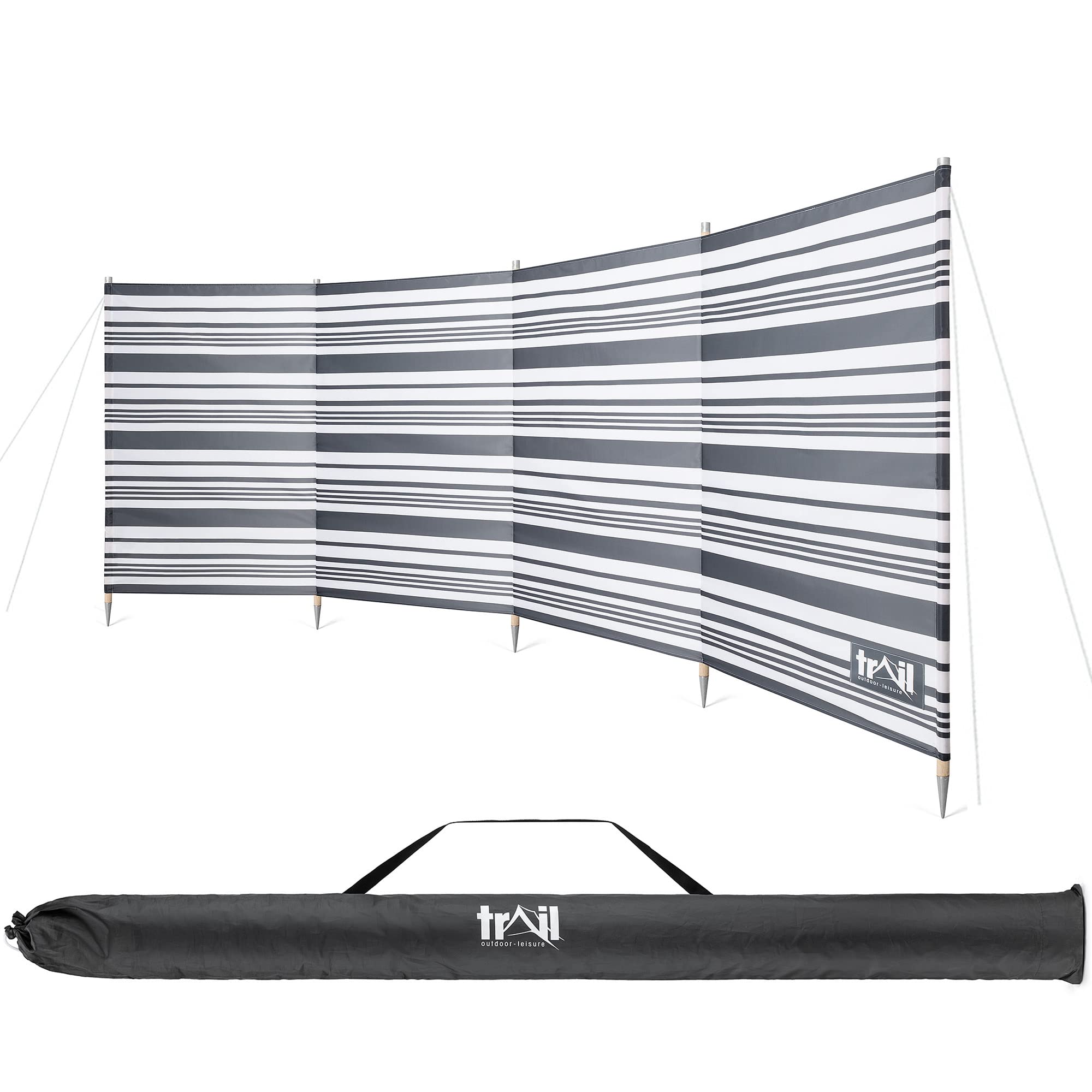 Trail Wooden Windbreak with Bag, Tall Windbreaker Sun Shelter Privacy Screen with Metal Spikes, Outdoor Camping Festival Garden (5 Pole: 3.6m x 1.25m or 7 Pole: 5.4m x 1.25m)