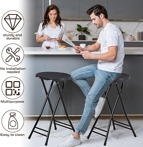 Miniatura 5 de 2 sillas plegables de 24 pulgadas de alto, taburete portátil de plástico, taburetes de bar plegables resistentes con asa para adultos, cocina,