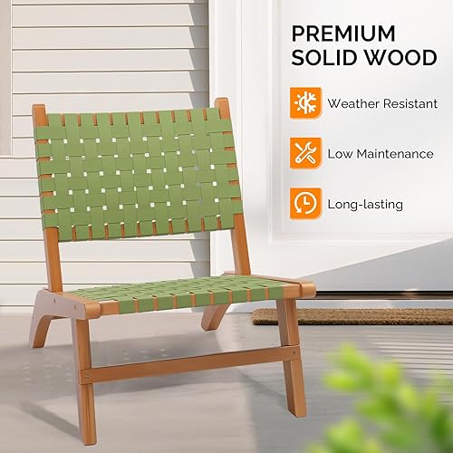 Miniatura 5 de VINGLI Silla de madera para exteriores, asiento de patio para todo tipo de clima con tela tejida de polietileno, silla Adirondack para césped,