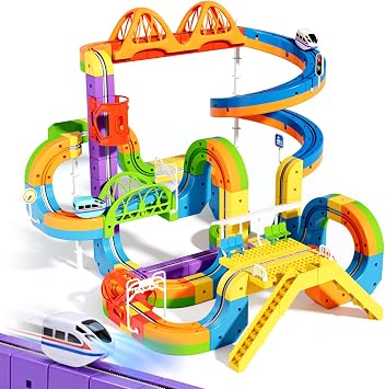 klick Rail Electric Train Set 3D Magic Flexible Race Track for Kids 3 4 5 6 7 8 Years Old, 88 pcs Race Car Track Block with Anti-Gravity Ultimate Set
