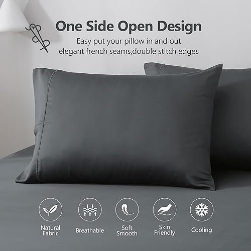 Miniatura 4 de Juego de sábanas de tamaño matrimonial, rayón derivado del bambú, juego de sábanas refrescantes, bolsillo profundo de hasta 16 pulgadas, 4 piezas