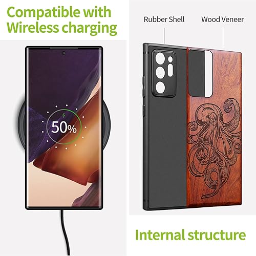 Miniatura 5 de Carveit Funda de madera para Galaxy Note20 Ultra madera real dura y TPU suave negro funda protectora de madera única y elegante compatible con