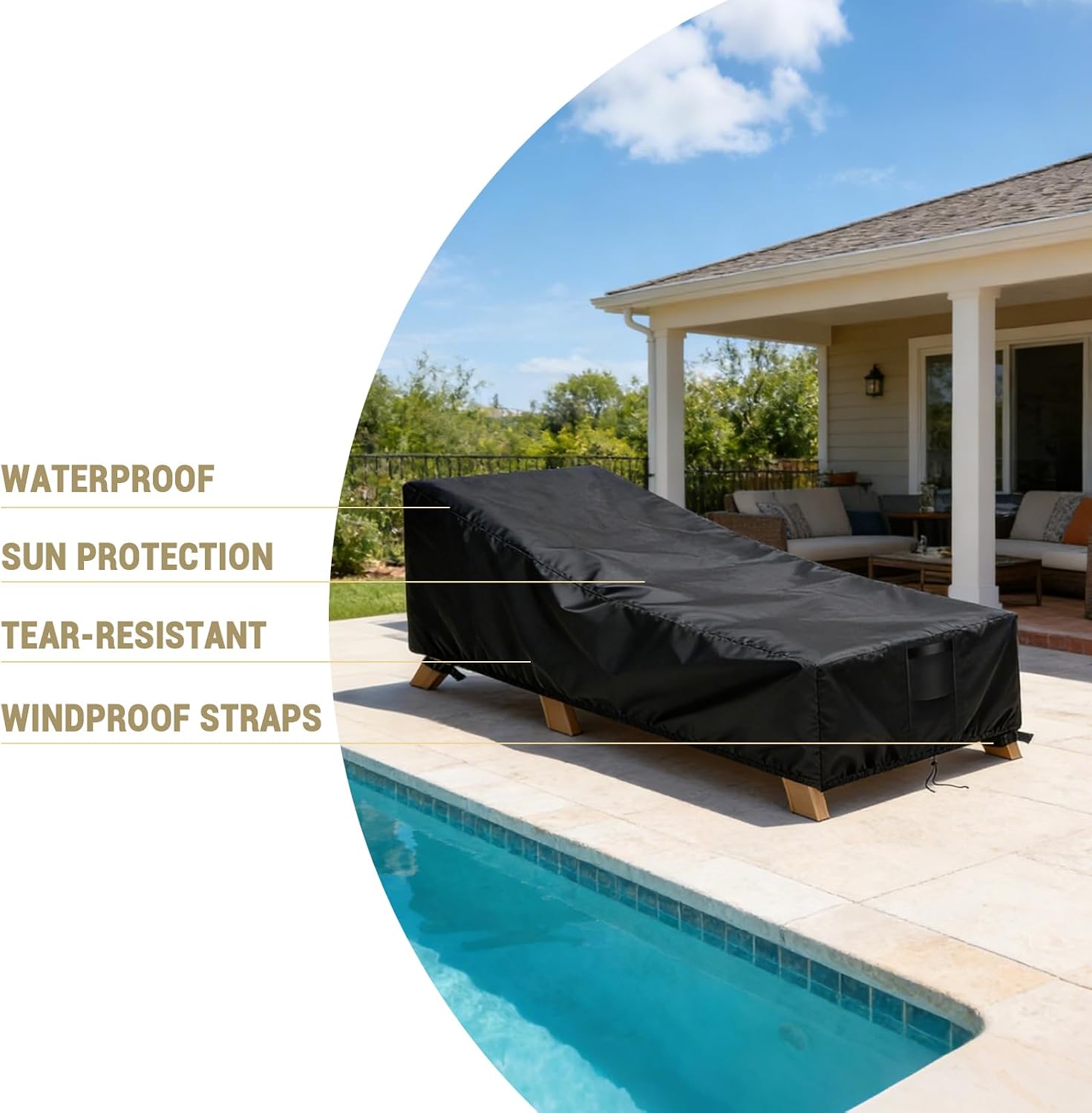 Outdoor Lounge Chair Cover,Waterproof Patio Furniture Covers for Patio Chaise Lounge Chairs - 86''L x 34" W x 32" H